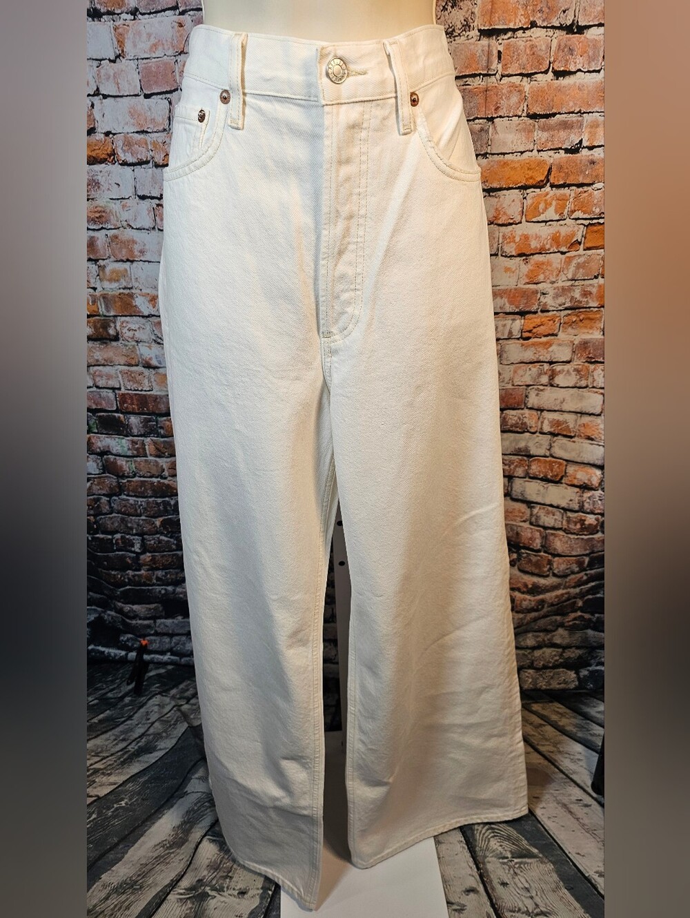 AGOLDE Dame High Rise Wide Leg Jeans 27 Ivory Cream Ecru Partial Factory Tag